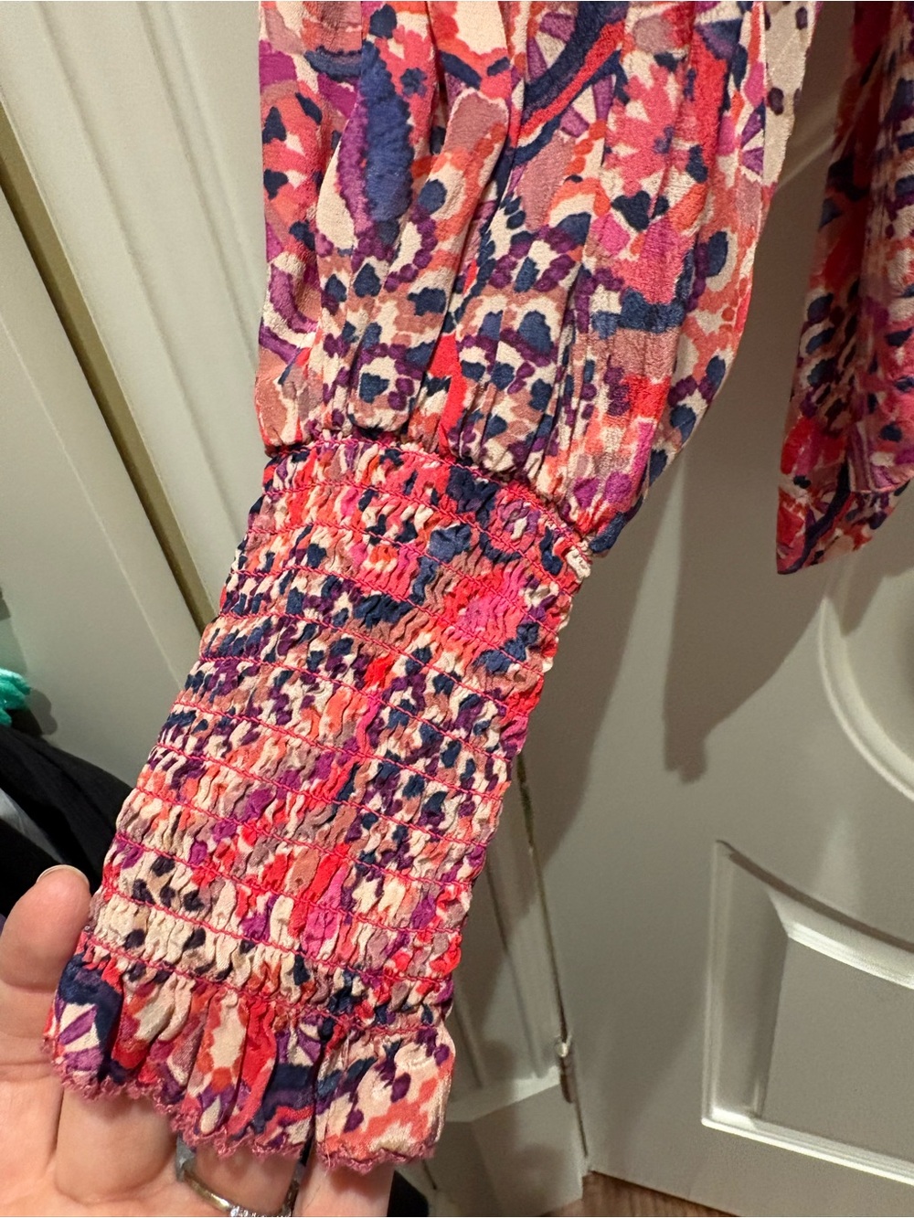 Pink Multi-Pattern Button Front Blouse - Picture 3 of 4